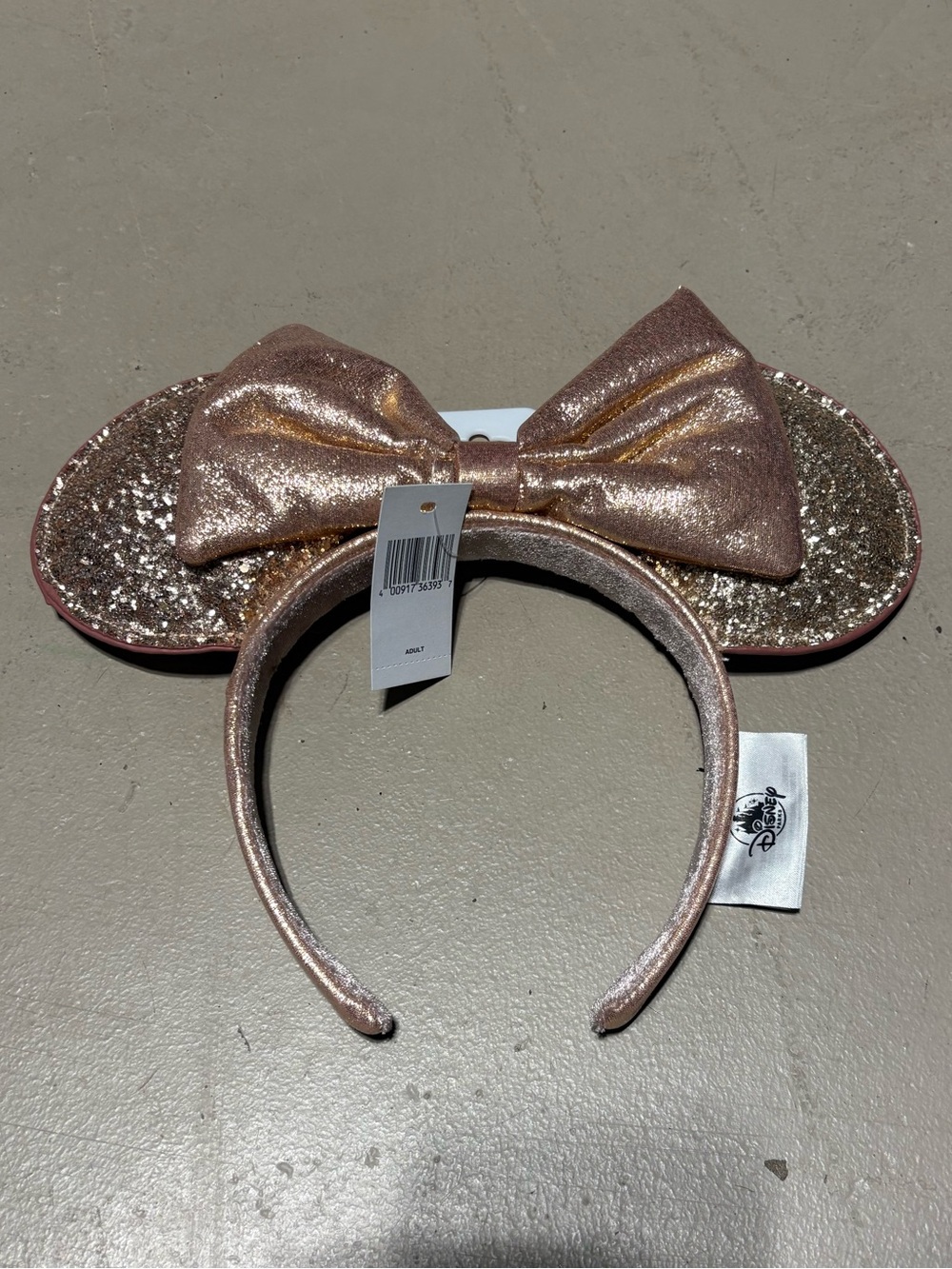 Rose Gold Glitter Mouse Ear Headband with Bow